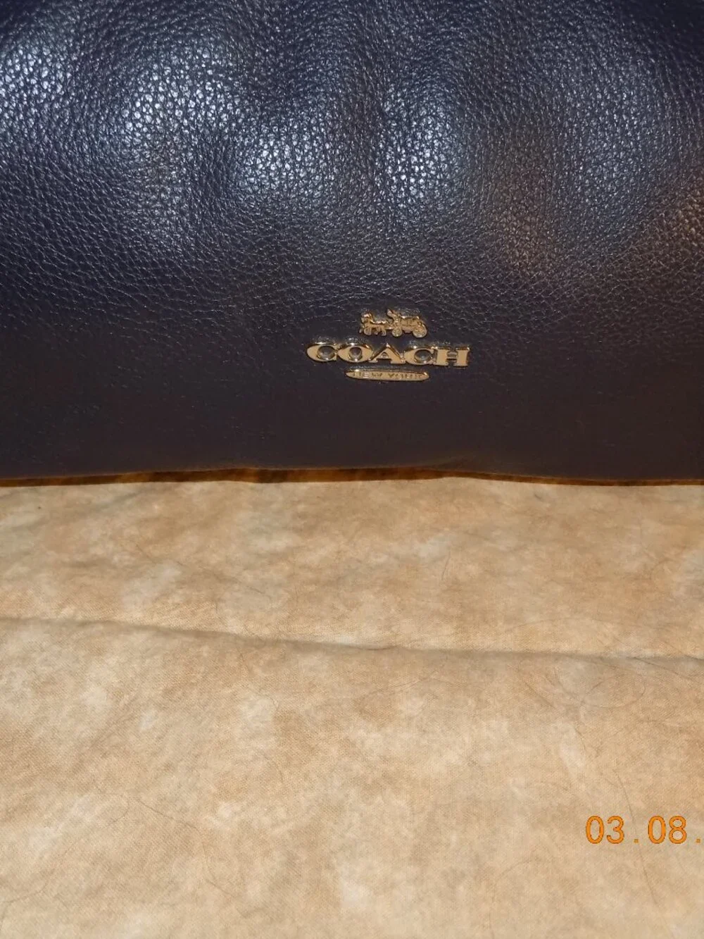 Coach Unique Navy Pebbled Leather Shoulder Hobo with Gold Hardware